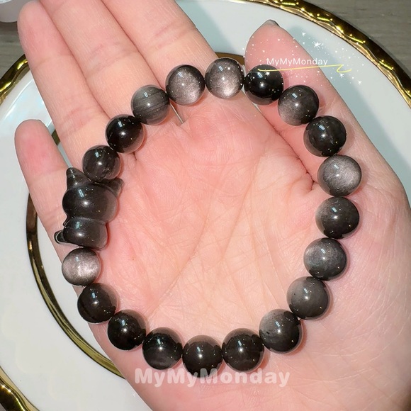 Silver Obsidian Bracelet With Kuromi 10mm - Picture 2 of 4